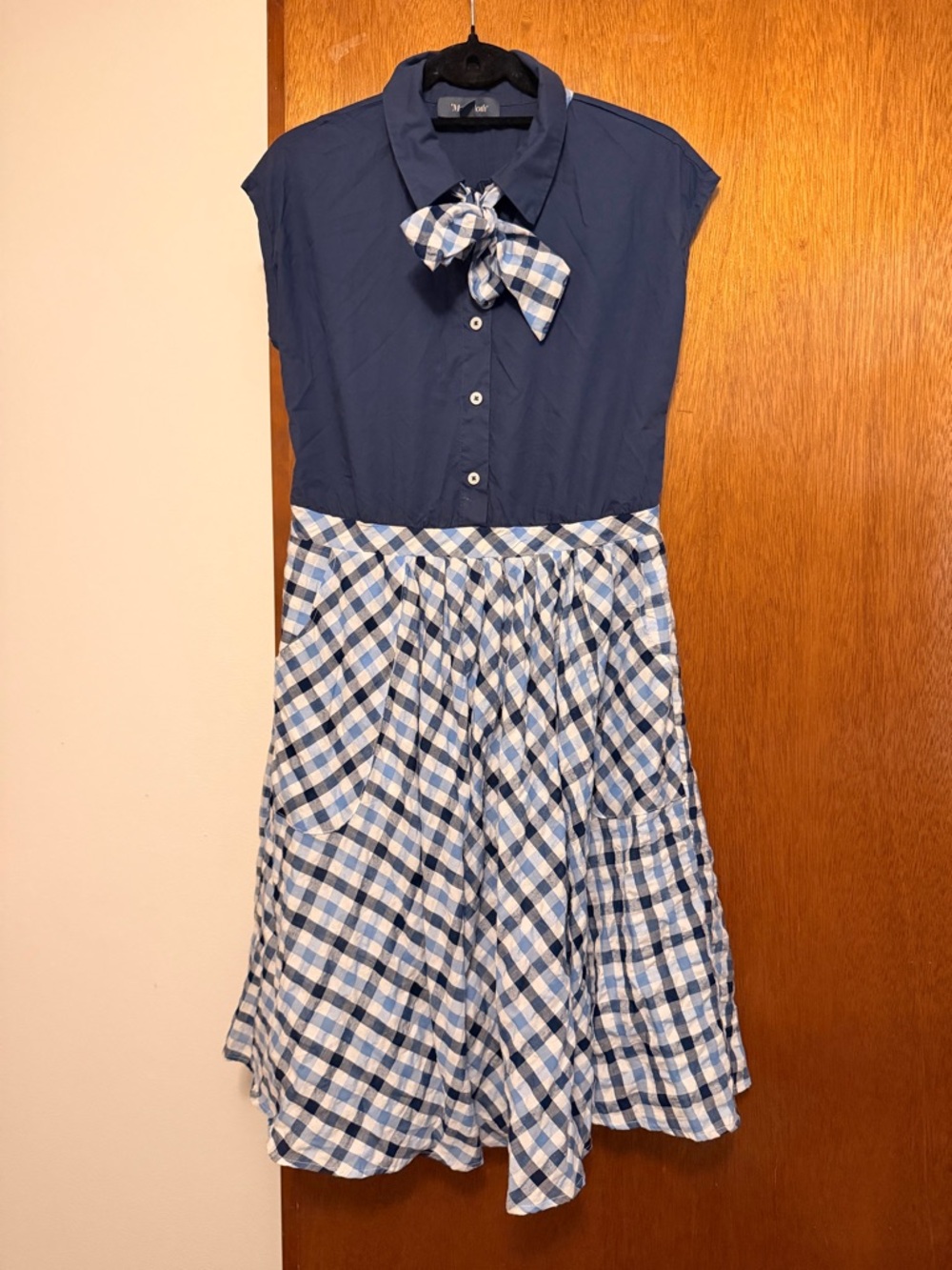 ModCloth plaid blue collared bow dress